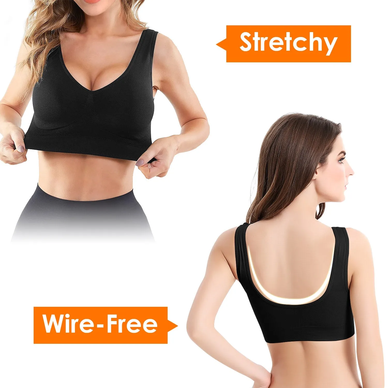 3-Pack: Women Seamless Wire-free Bra for Fitness Workout