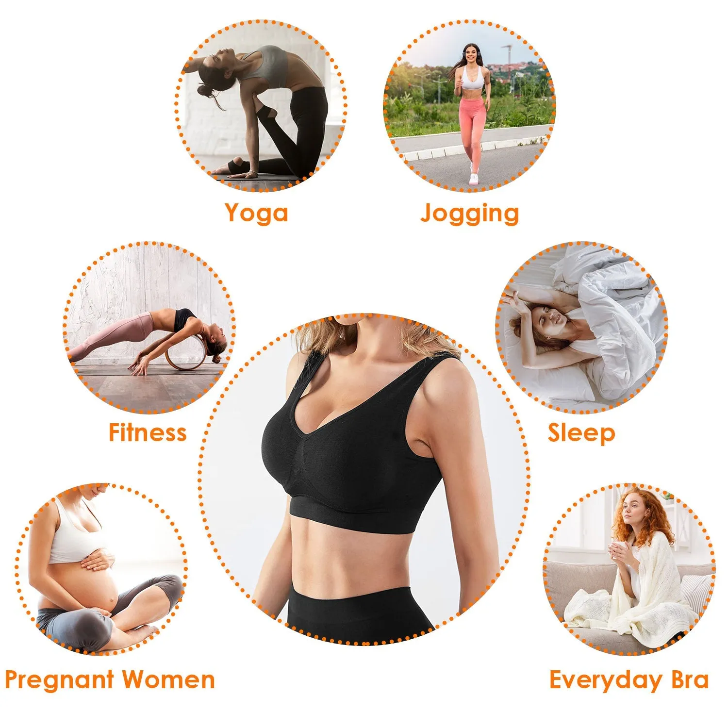 3-Pack: Women Seamless Wire-free Bra for Fitness Workout
