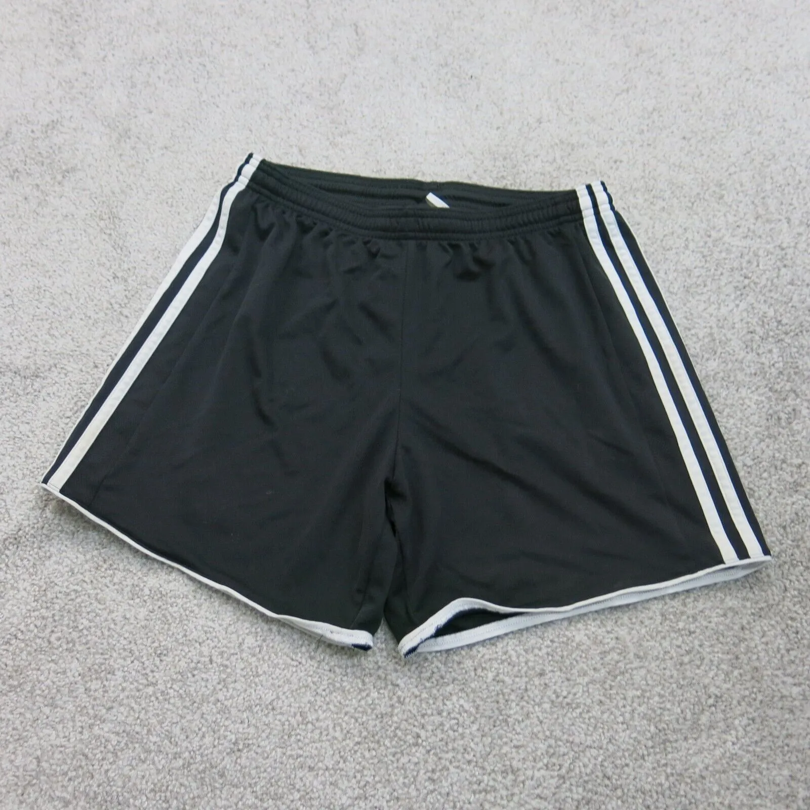Adidas Womens Athletic Running Shorts Mid Rise 3 Striped Black Size Medium