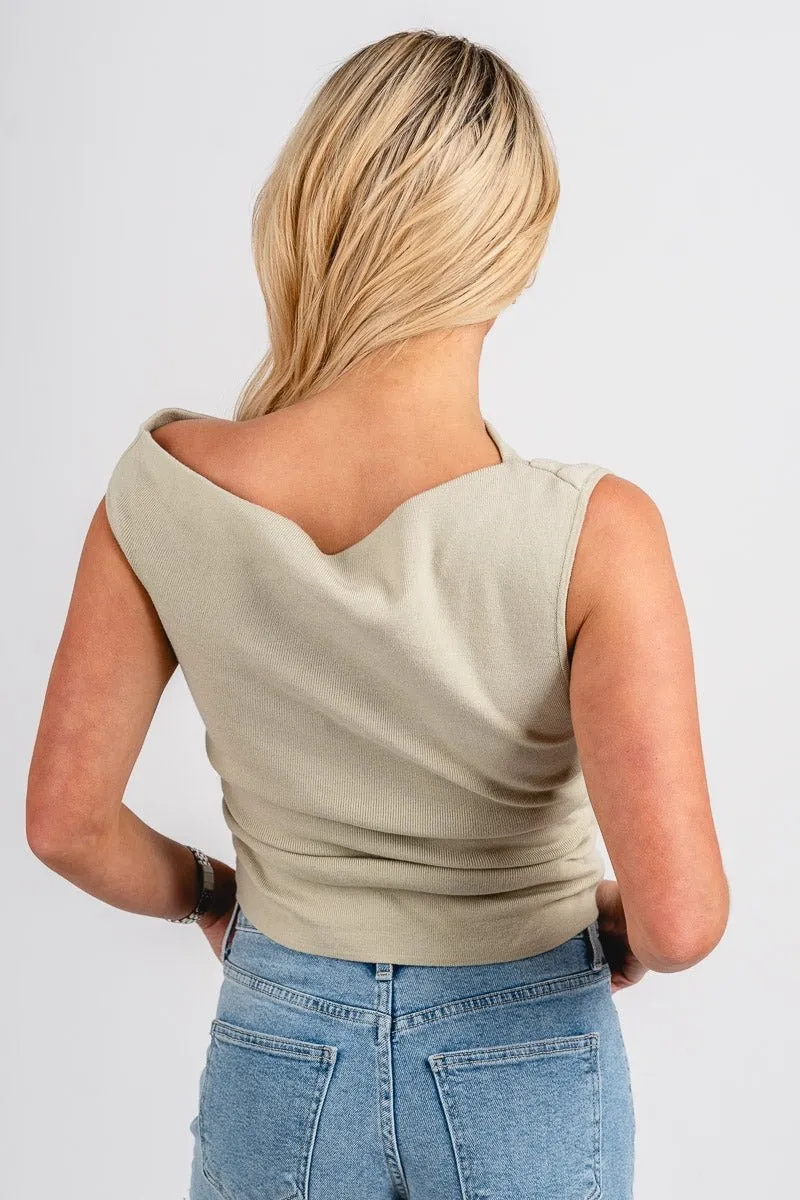 Asymmetrical sweater tank top sage