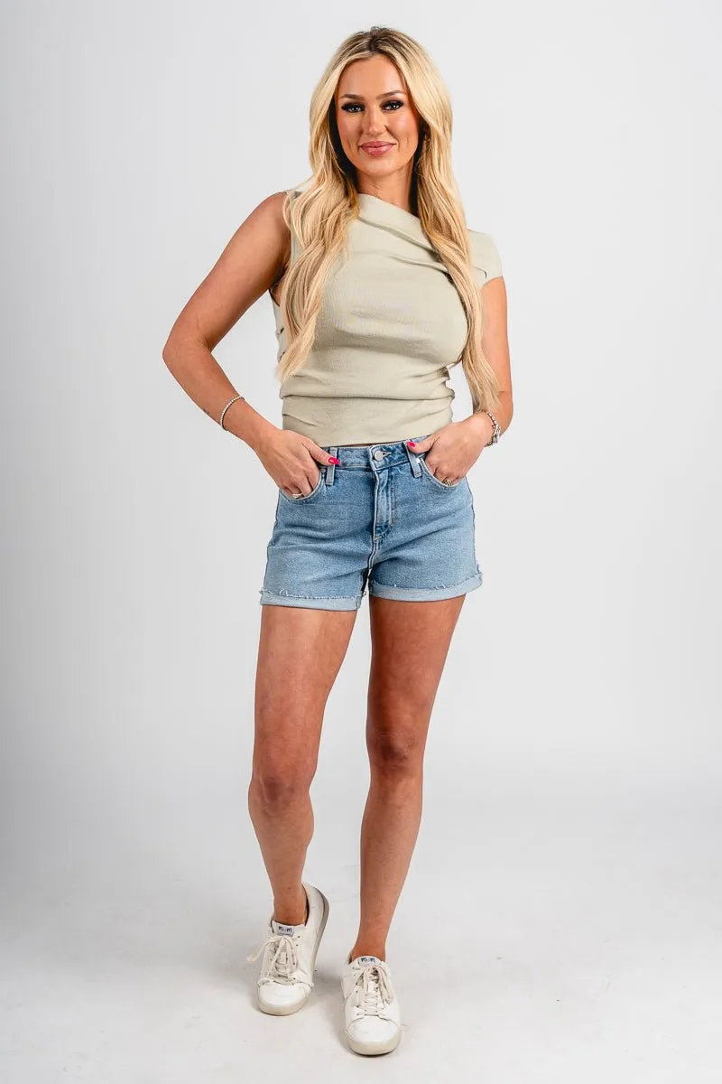 Asymmetrical sweater tank top sage