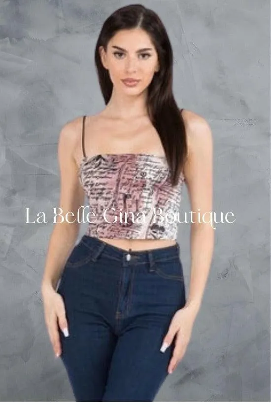 AVY sleeveless alchemy printed crop top.