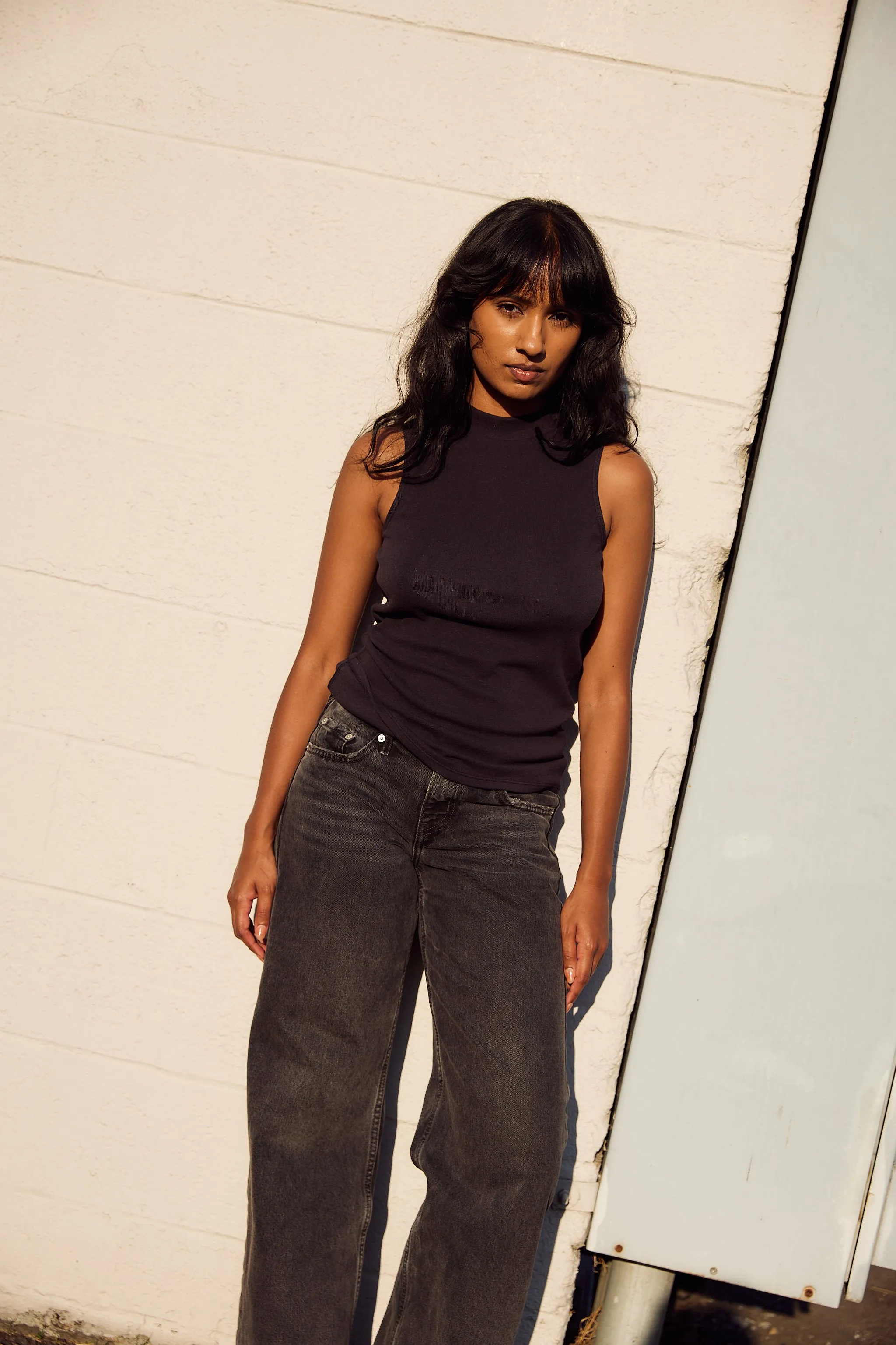 Black Mariposa Mock Neck Tank