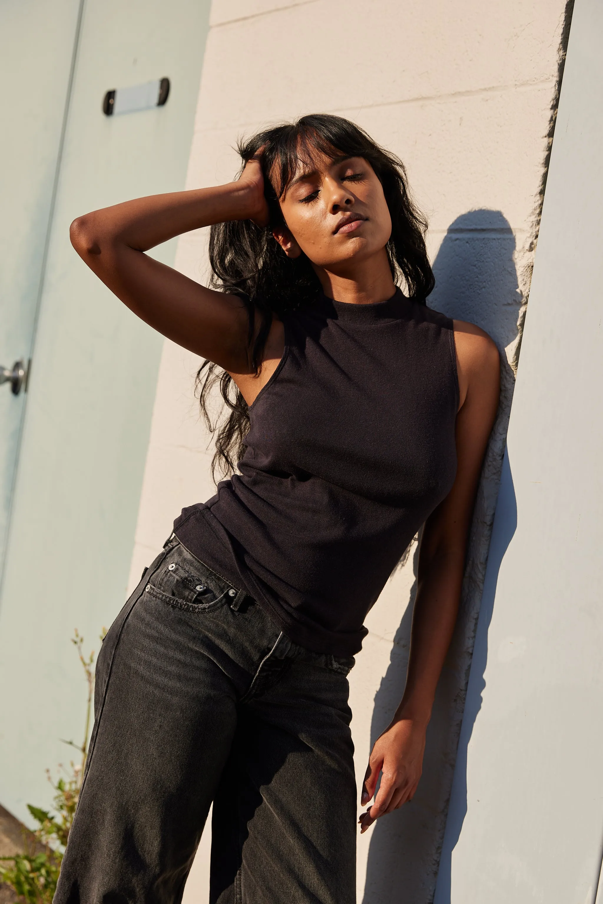 Black Mariposa Mock Neck Tank