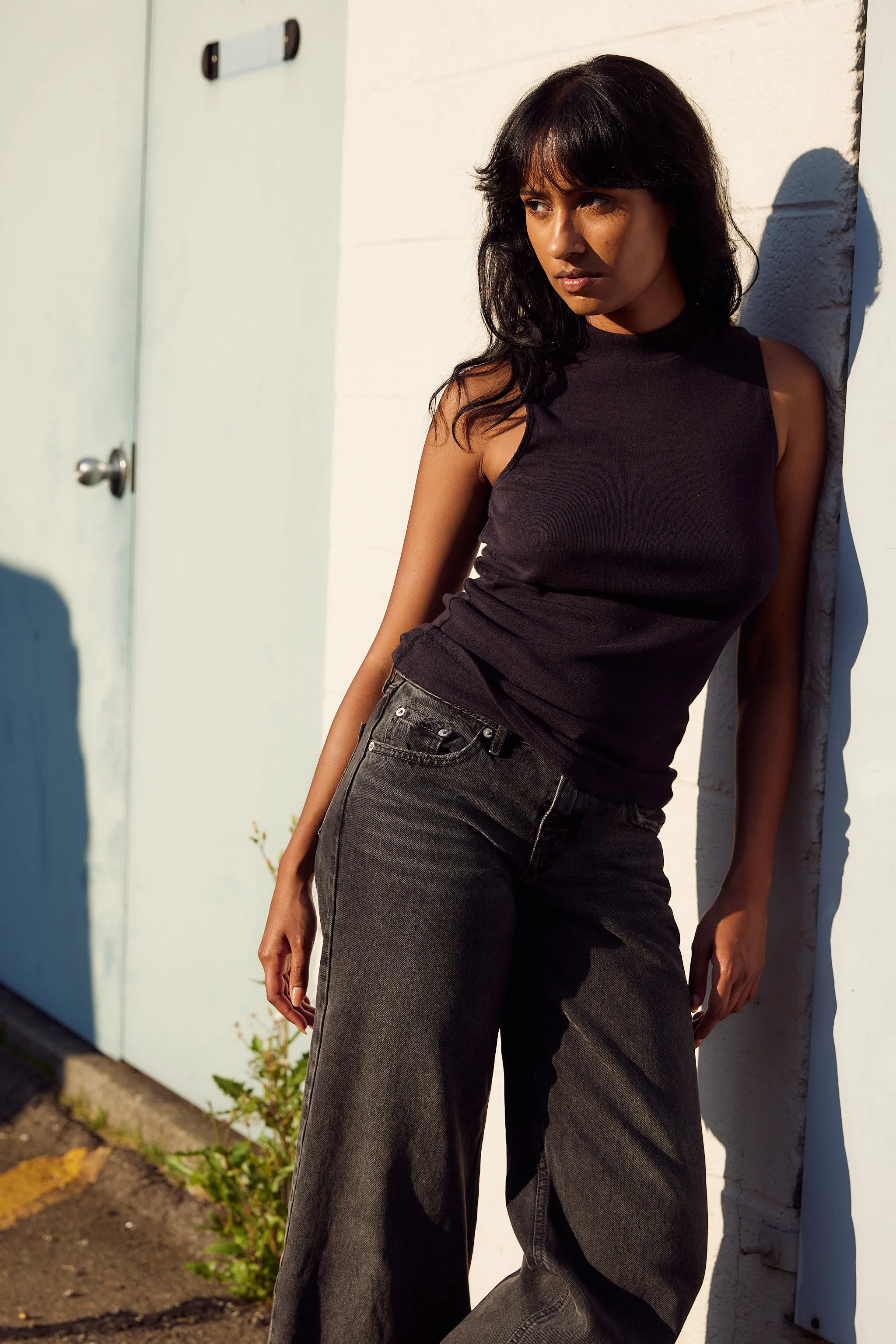 Black Mariposa Mock Neck Tank