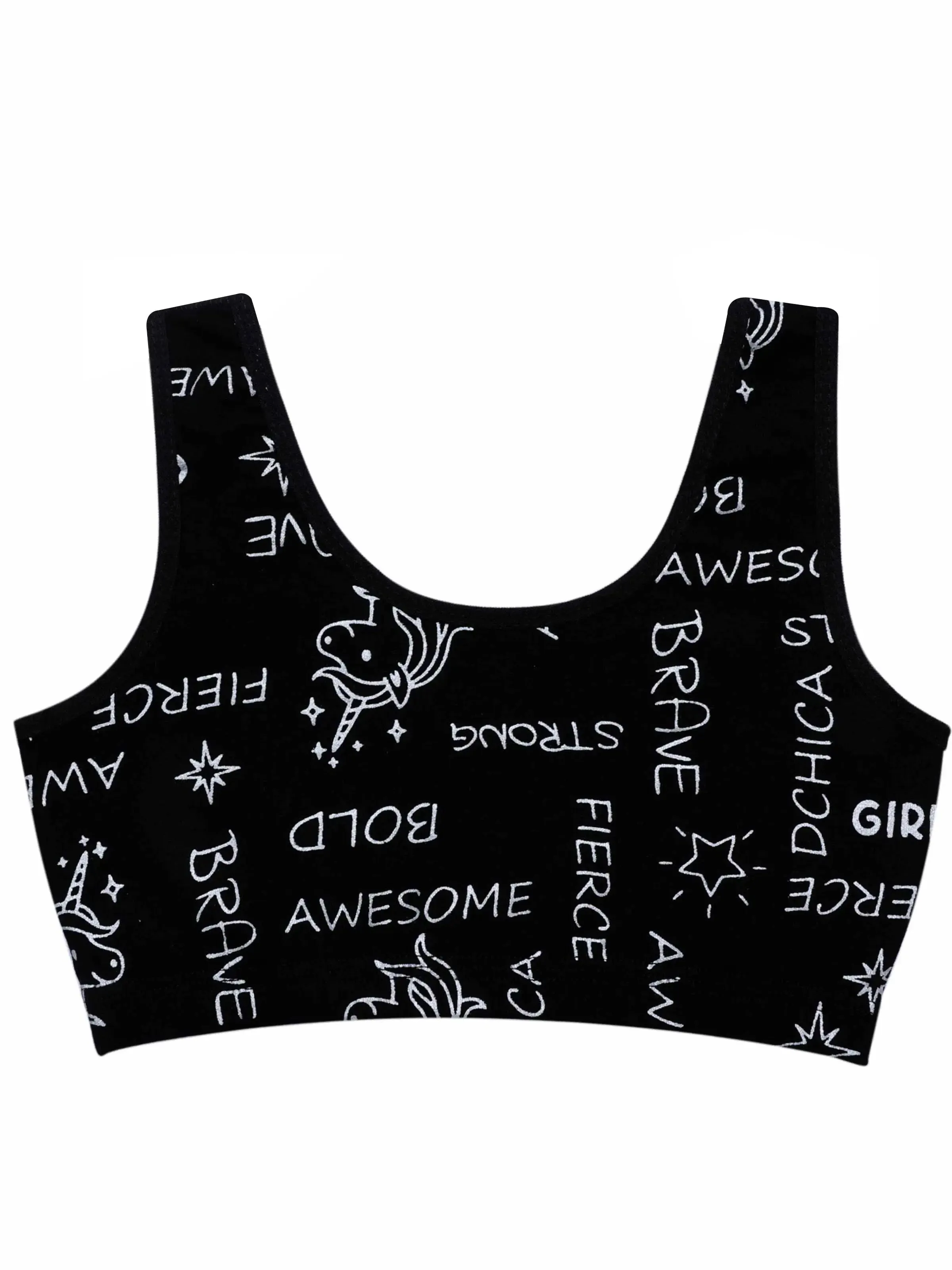 Double-Layer Broad Strap Cotton Athletic Bra | Non-Padded | Printed