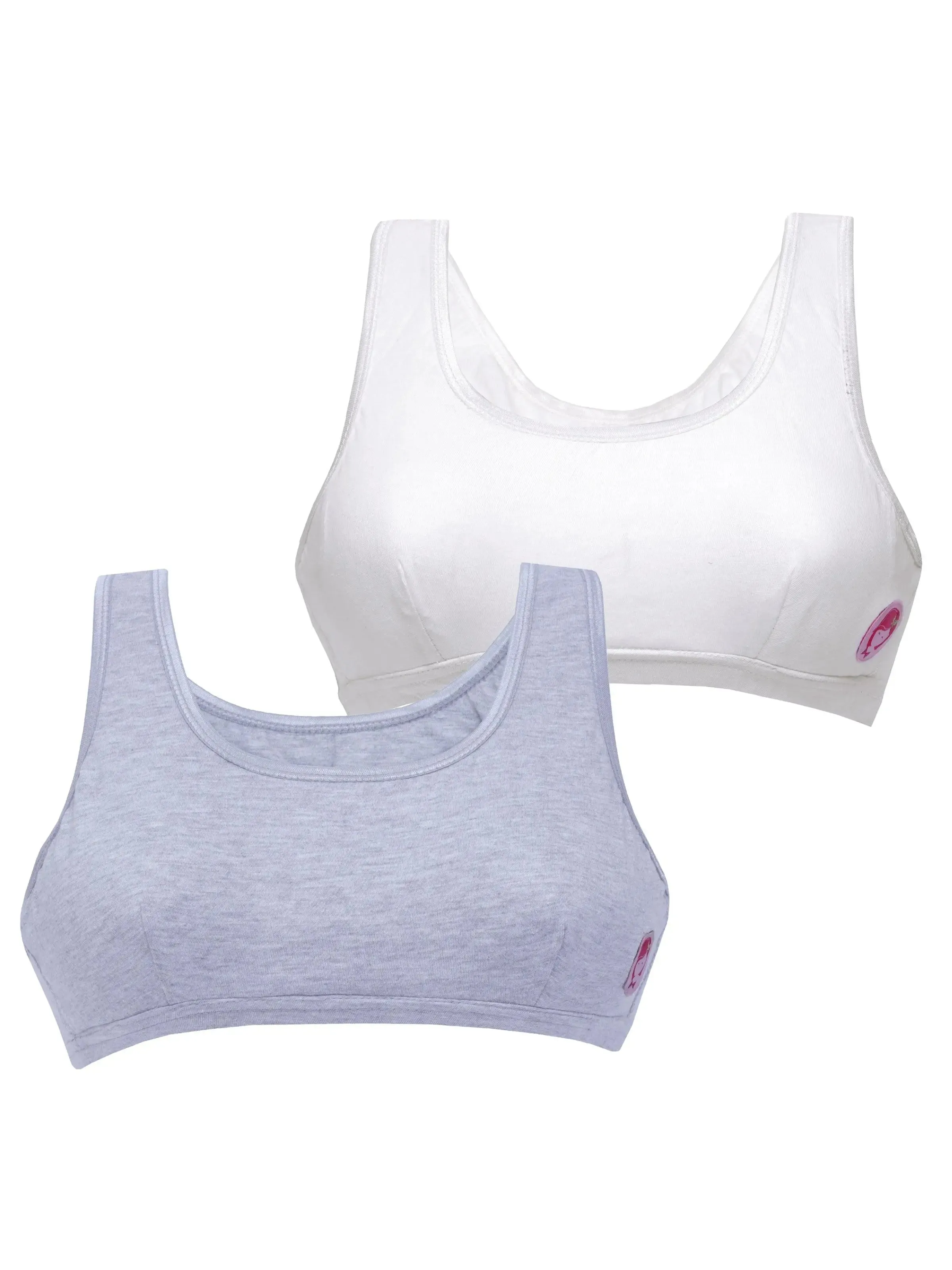 Double-layer Broad Strap Cotton Sports Bra | Non Padded Beginner Bra | Solid Bra Pack-of-2