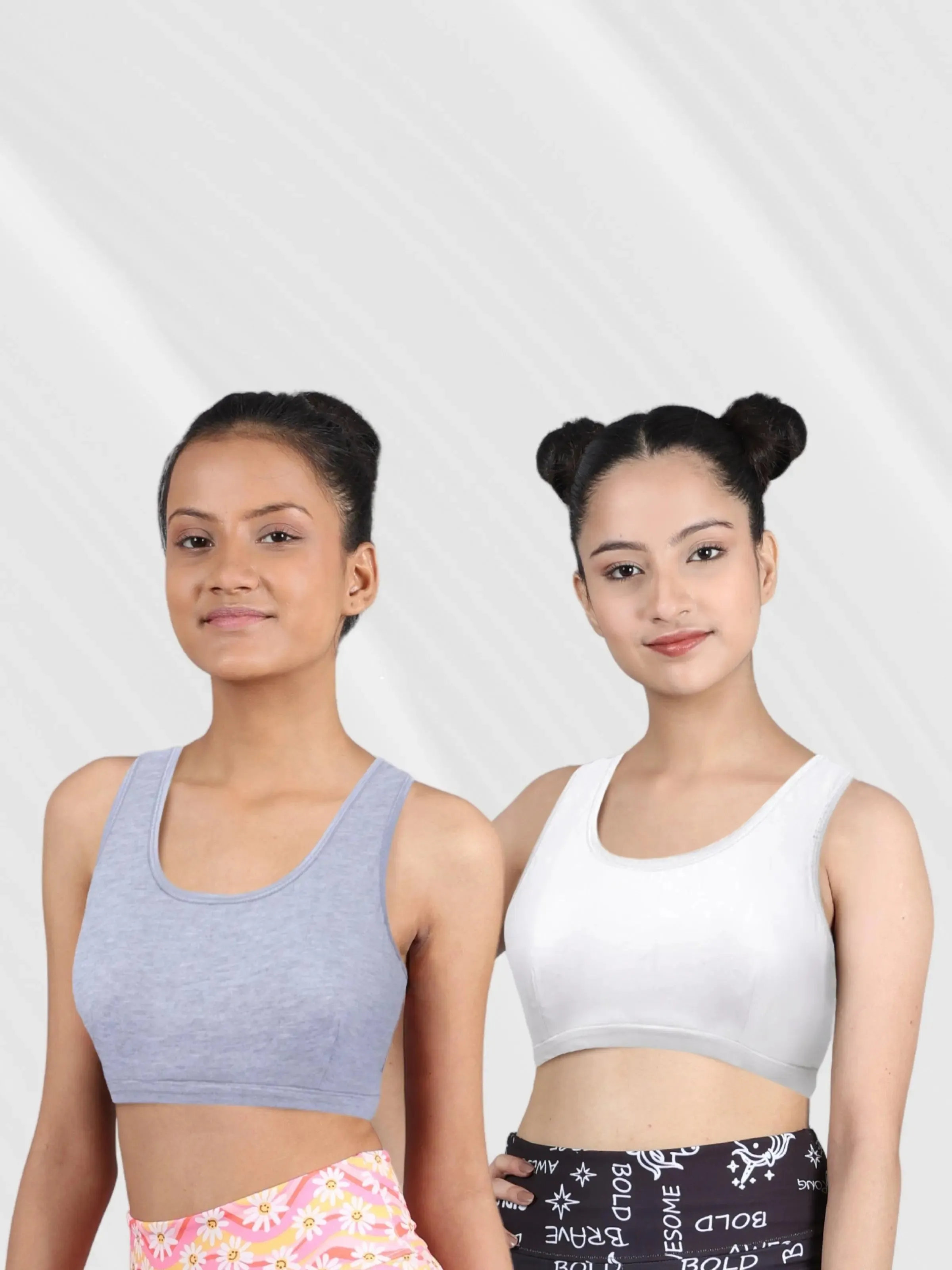 Double-layer Broad Strap Cotton Sports Bra | Non Padded Beginner Bra | Solid Bra Pack-of-2