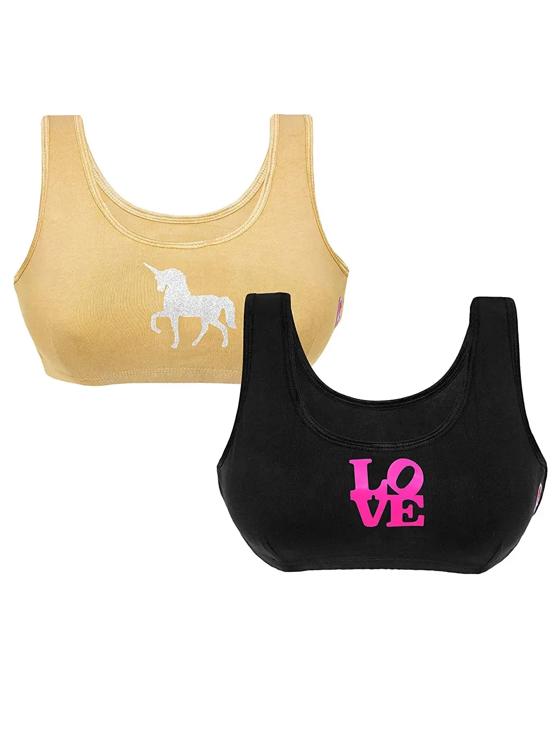 Double-layer Broad Strap Cotton Yoga Bra | Non-Padded Yoga Bra | Printed Skin & Black