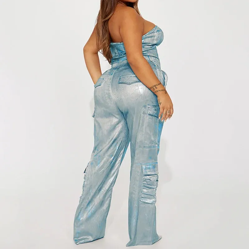 Elegant Strapless Corset Denim Backless Top