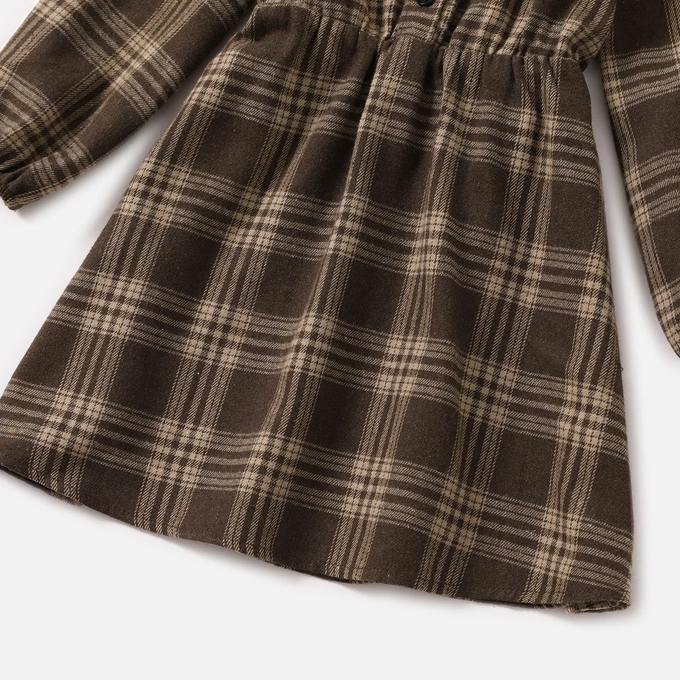 Family Matching Brown Plaid Print Long-sleeve Family Dresses and Shirts Sets