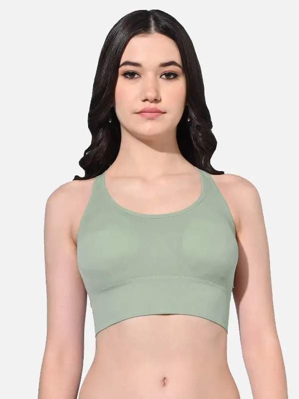FIMS Fashion Women Polyester & Elastane Removable Padded Sports Bra Pack of 2 Blue Green