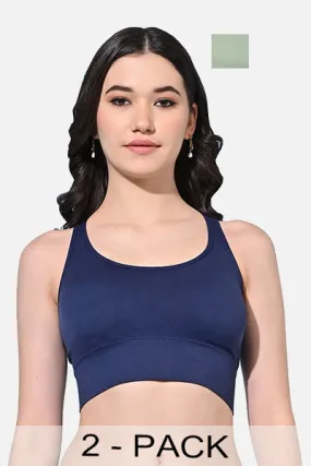 FIMS Fashion Women Polyester & Elastane Removable Padded Sports Bra Pack of 2 Blue Green