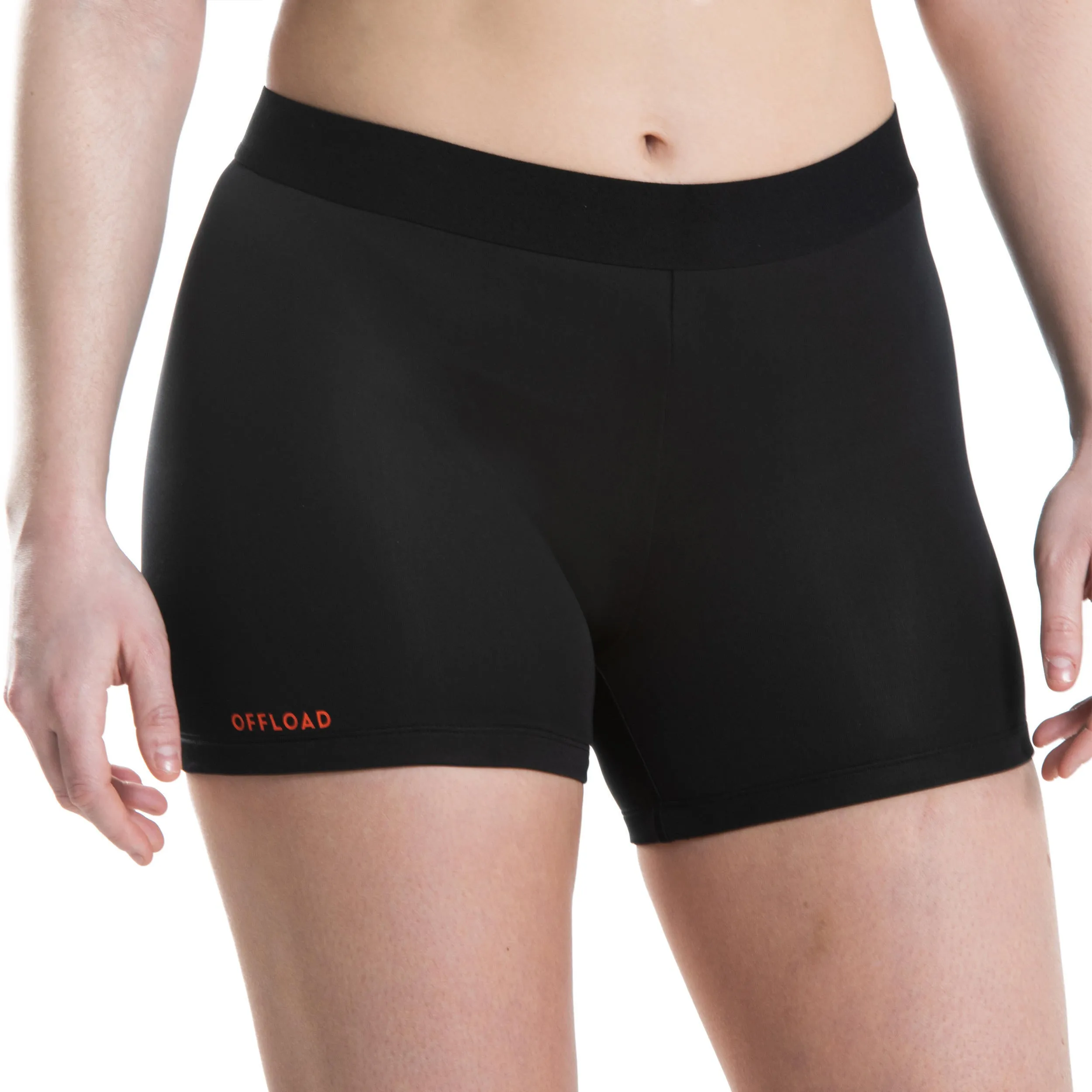 Functional rugby shorts R500 women's black OFFLOAD, black/pastel turquoise