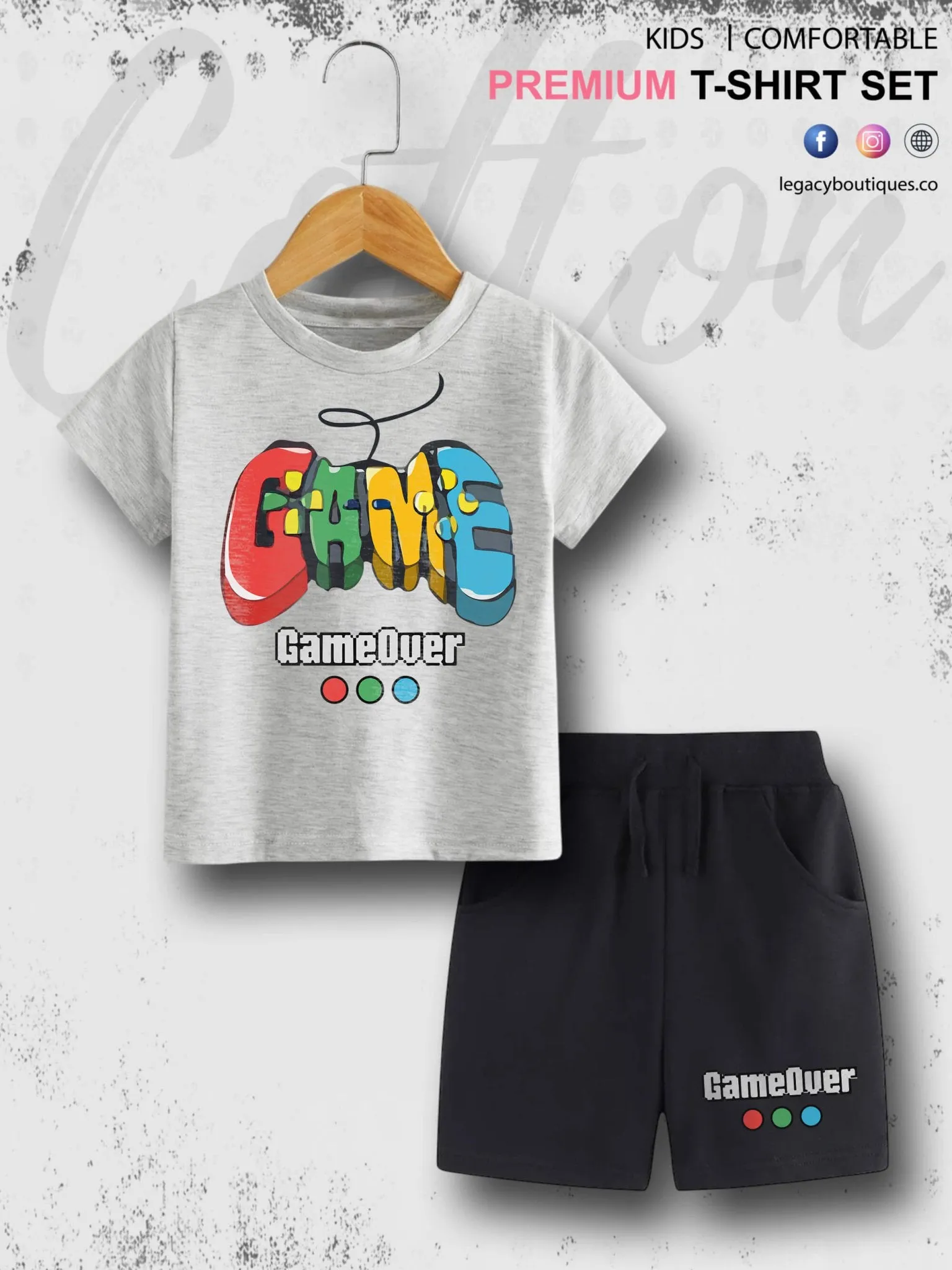 Game Over Print 6 Month To 6 Year Summer Time Baby & Kids Super Comfy T-shirt Set