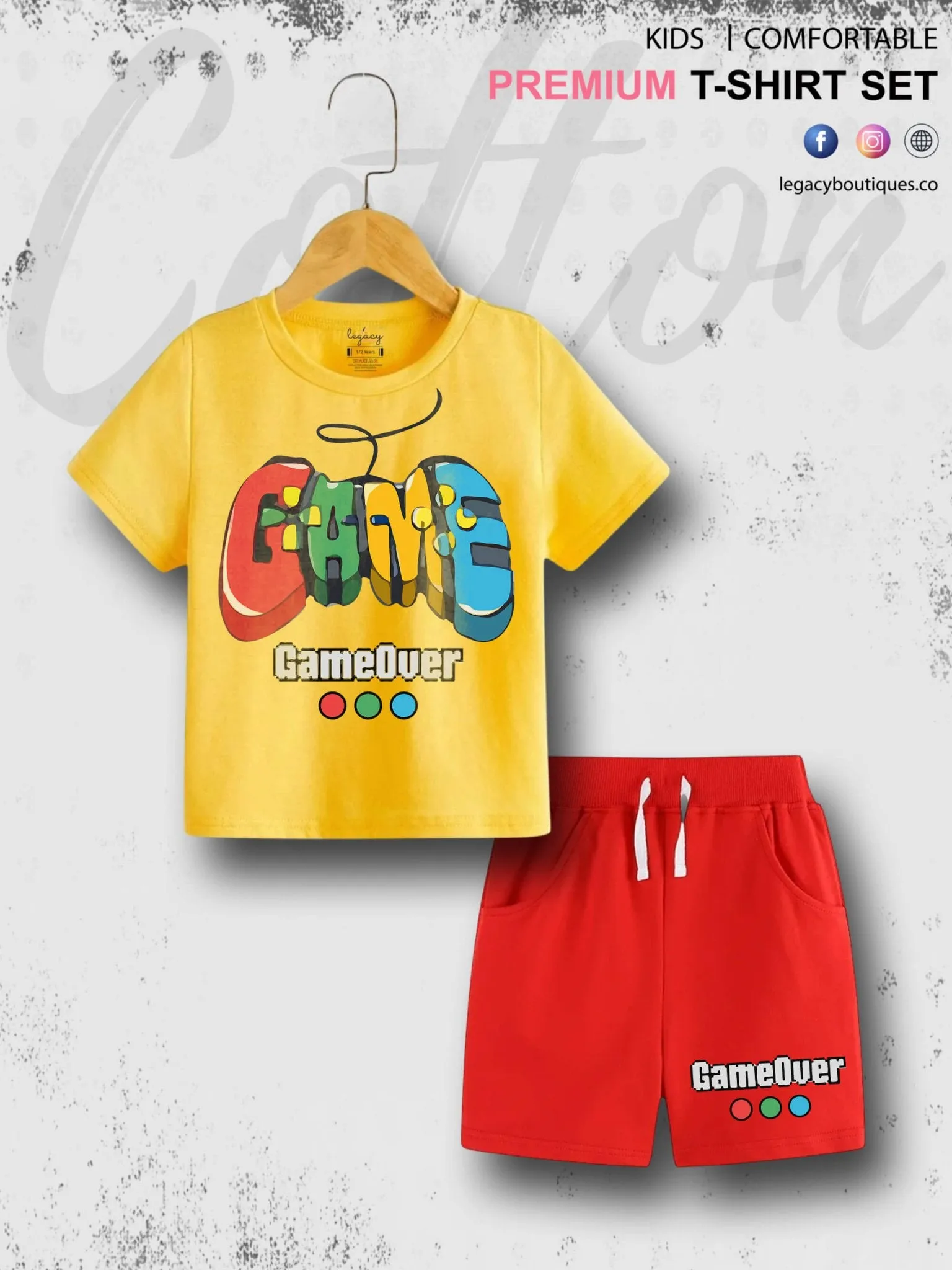 Game Over Print 6 Month To 6 Year Summer Time Baby & Kids Super Comfy T-shirt Set