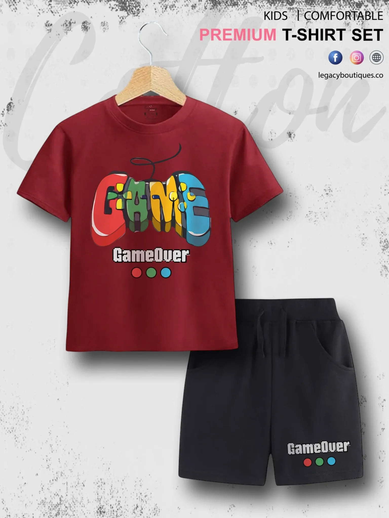 Game Over Print 6 Month To 6 Year Summer Time Baby & Kids Super Comfy T-shirt Set