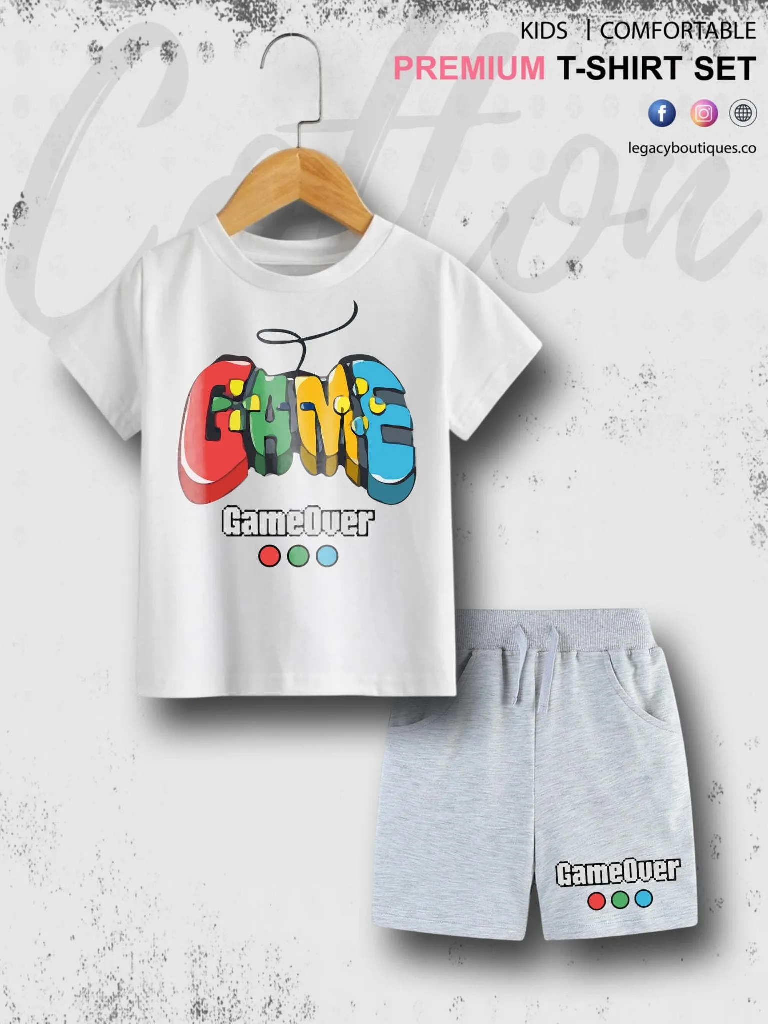 Game Over Print 6 Month To 6 Year Summer Time Baby & Kids Super Comfy T-shirt Set