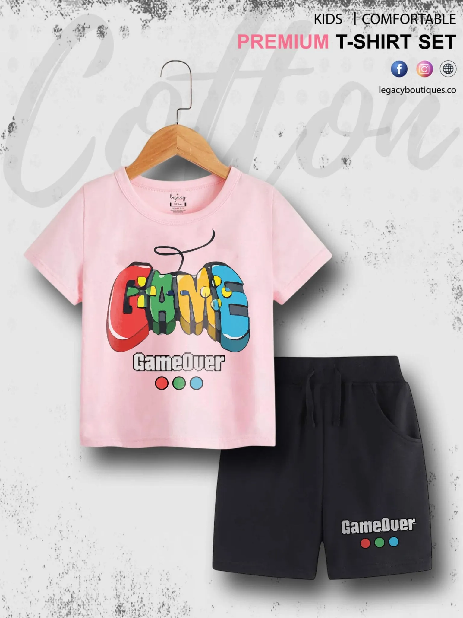 Game Over Print 6 Month To 6 Year Summer Time Baby & Kids Super Comfy T-shirt Set