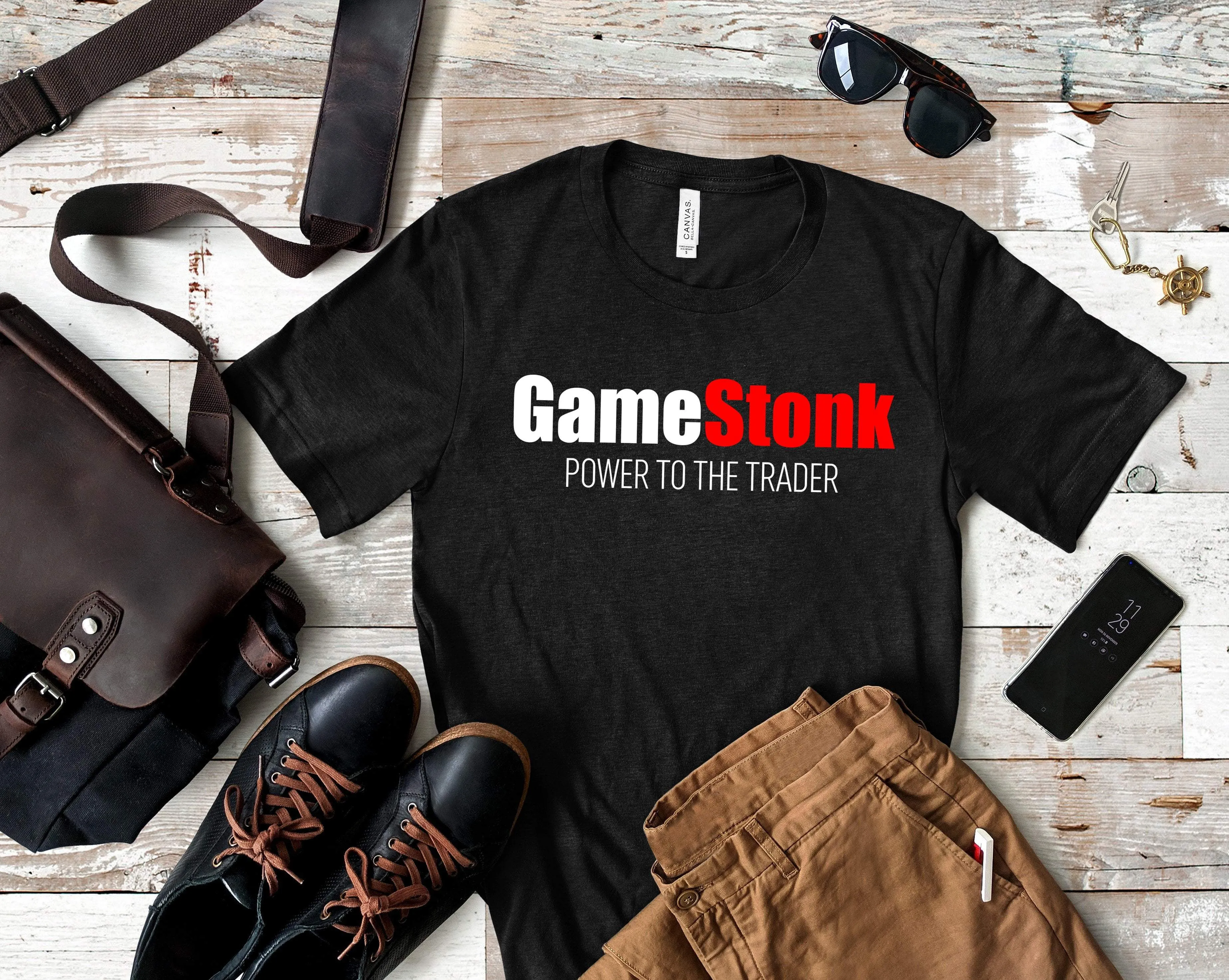 GameStonk Power to the Trader T-Shirt - Black Heather