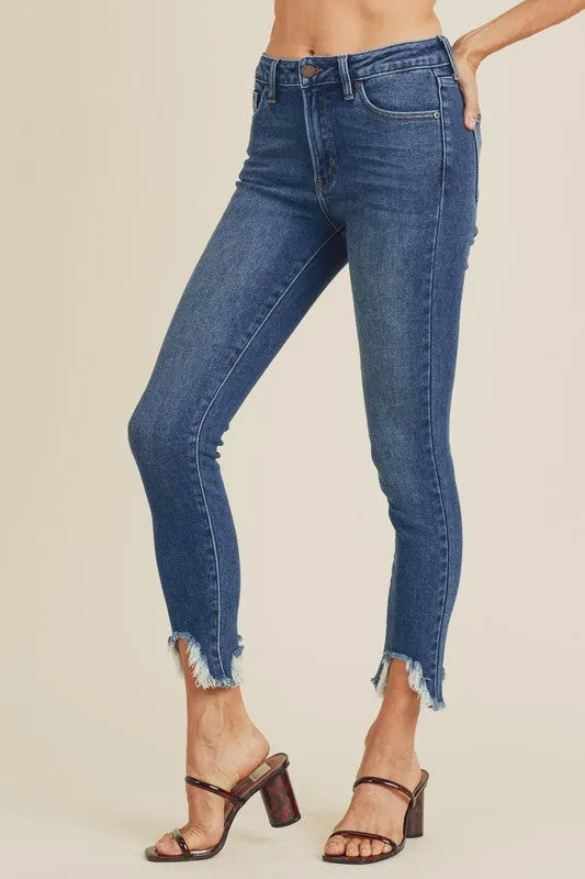 High Rise Skinny Denim Capri with Frayed Hem - Final Sale