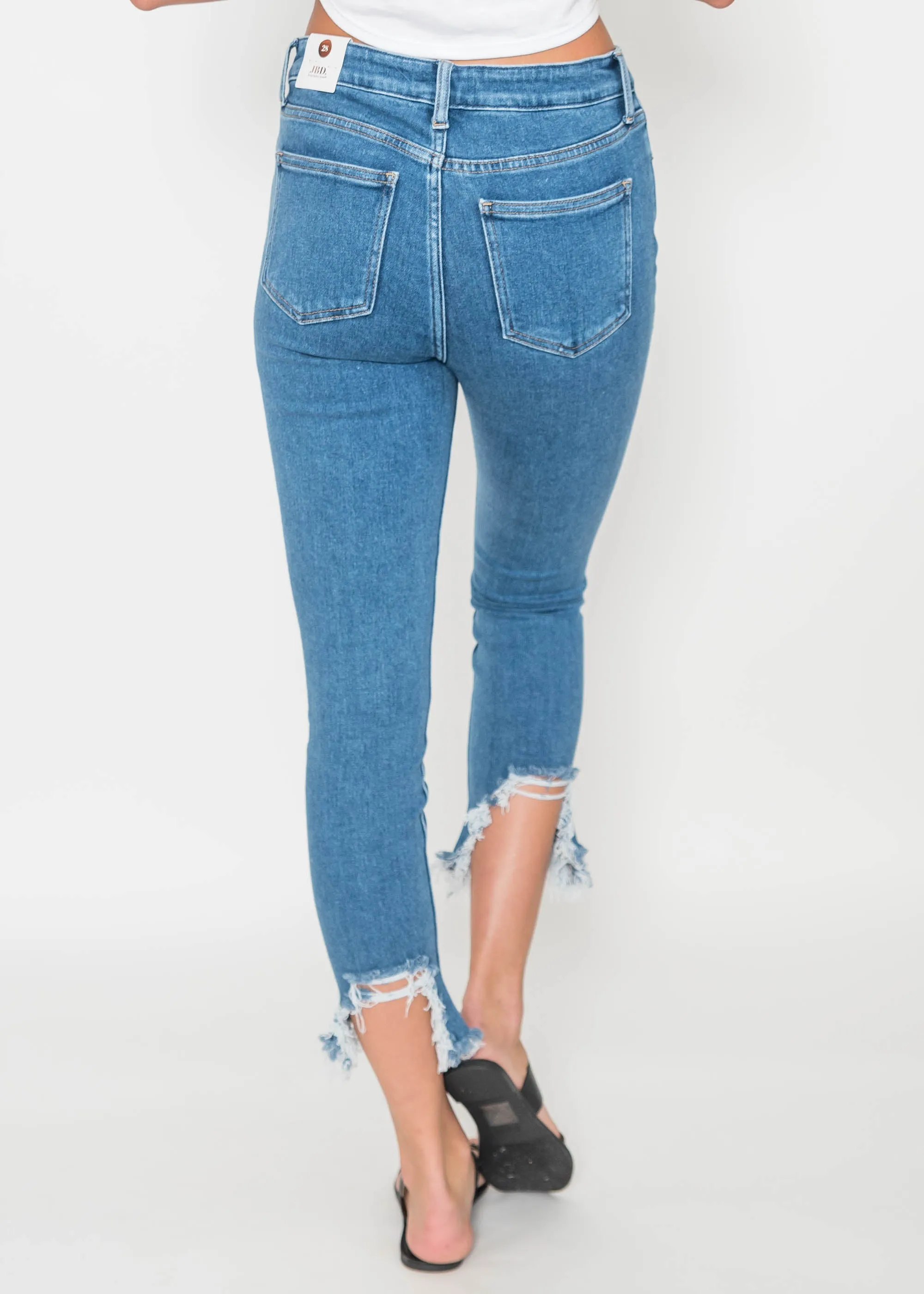 High Rise Skinny Denim Capri with Frayed Hem - Final Sale