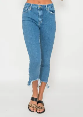 High Rise Skinny Denim Capri with Frayed Hem - Final Sale