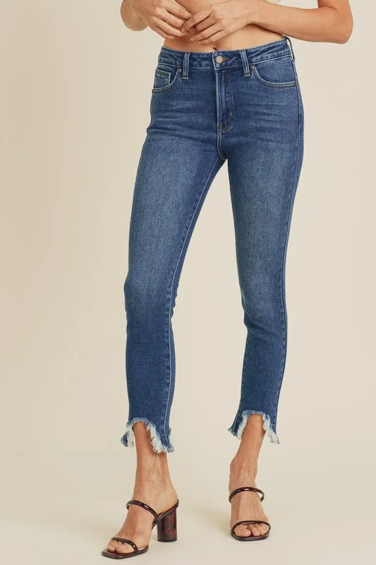 High Rise Skinny Denim Capri with Frayed Hem - Final Sale