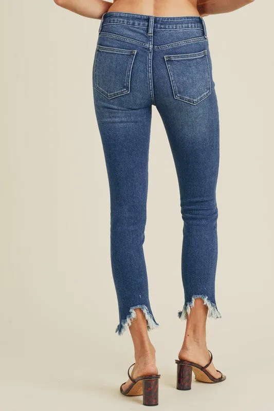 High Rise Skinny Denim Capri with Frayed Hem - Final Sale