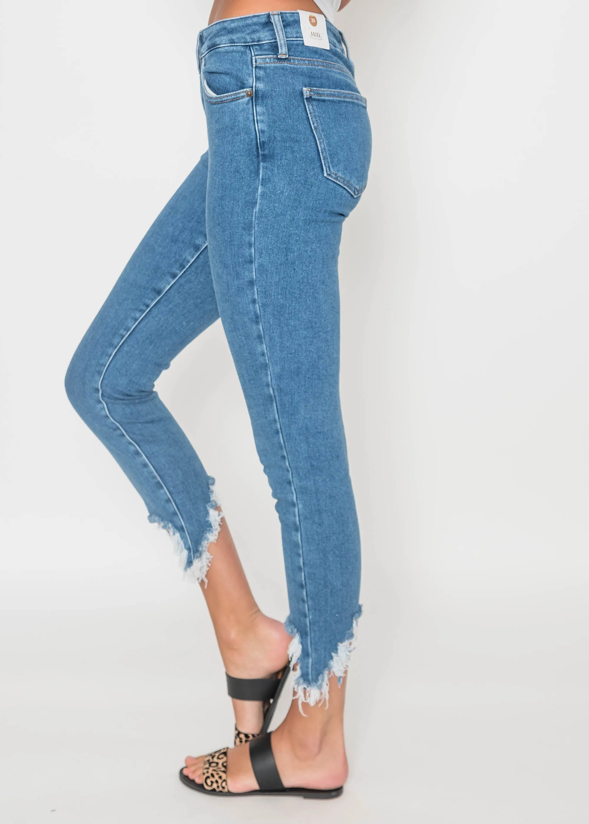 High Rise Skinny Denim Capri with Frayed Hem - Final Sale