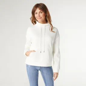 Hilarie Super Soft Mock Neck Pouch Pocket Top - Winter White - Final Sale