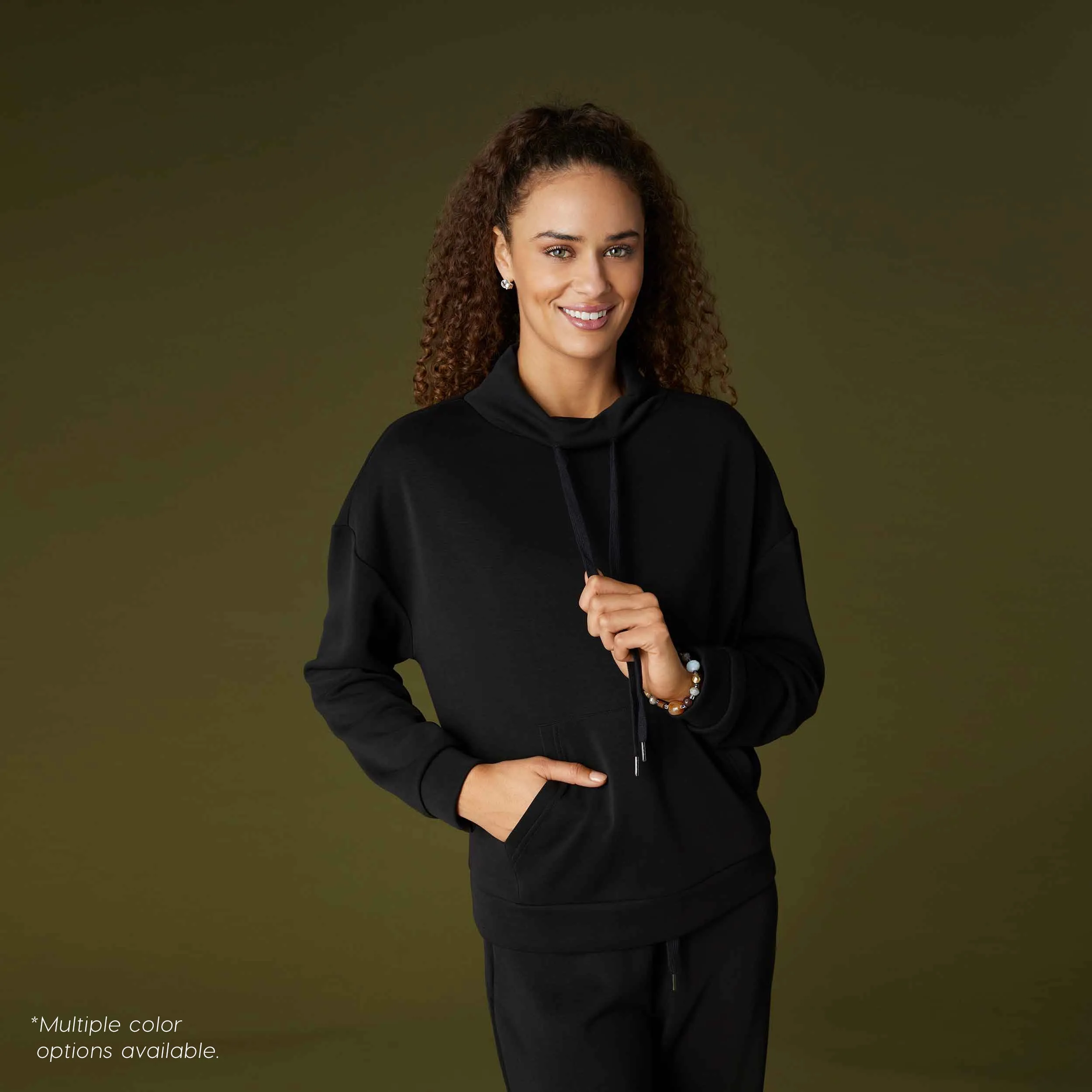 Hilarie Super Soft Mock Neck Pouch Pocket Top - Winter White - Final Sale