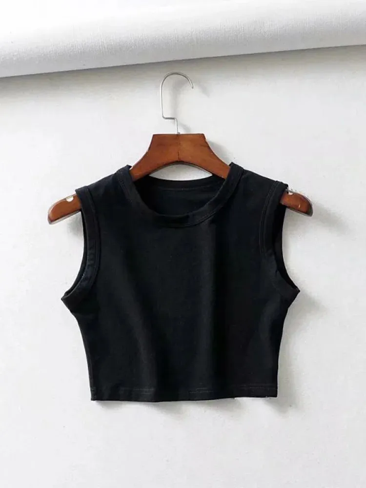 Lady Glams 2024 Summer Vintage White Crop Tops Women Biker Black Punk Sexy Tank Top Streetwear Cropped Sleeveless Top