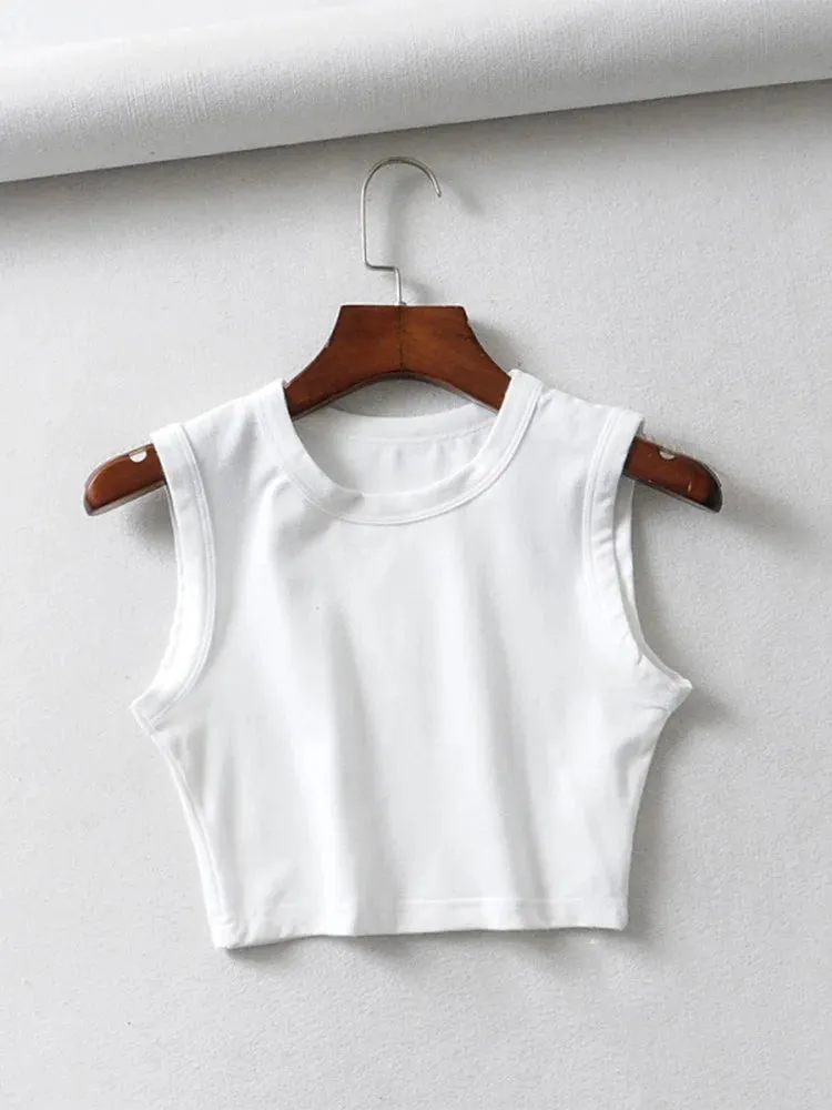 Lady Glams 2024 Summer Vintage White Crop Tops Women Biker Black Punk Sexy Tank Top Streetwear Cropped Sleeveless Top