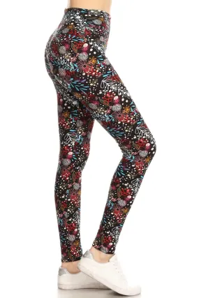 Leggings Depot LY5R-S764 RED MULTICOLOR FLORAL One Size Full Length Leggings