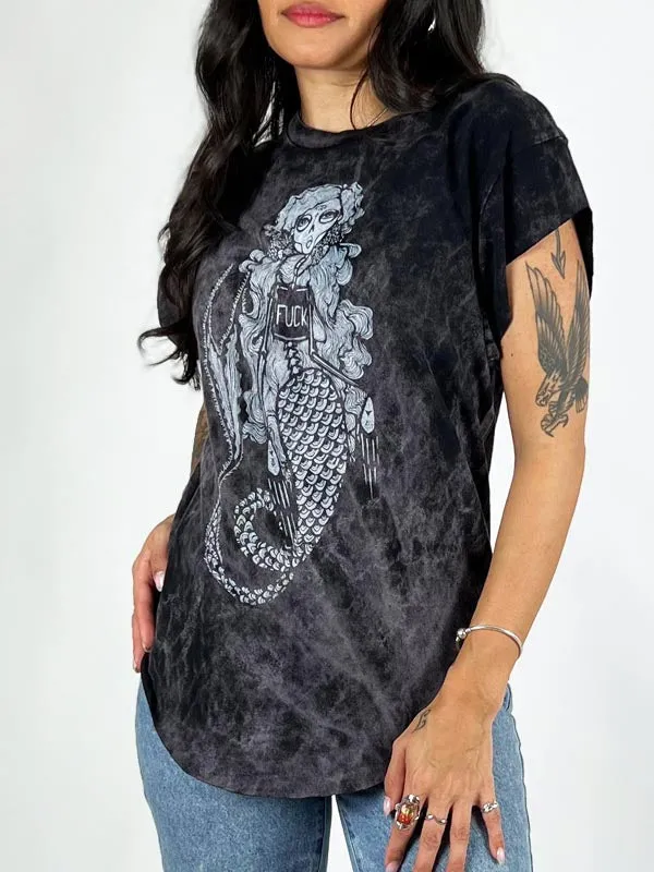 Muertos Mermaid Graphic Boyfriend Tee w/ word Fuck