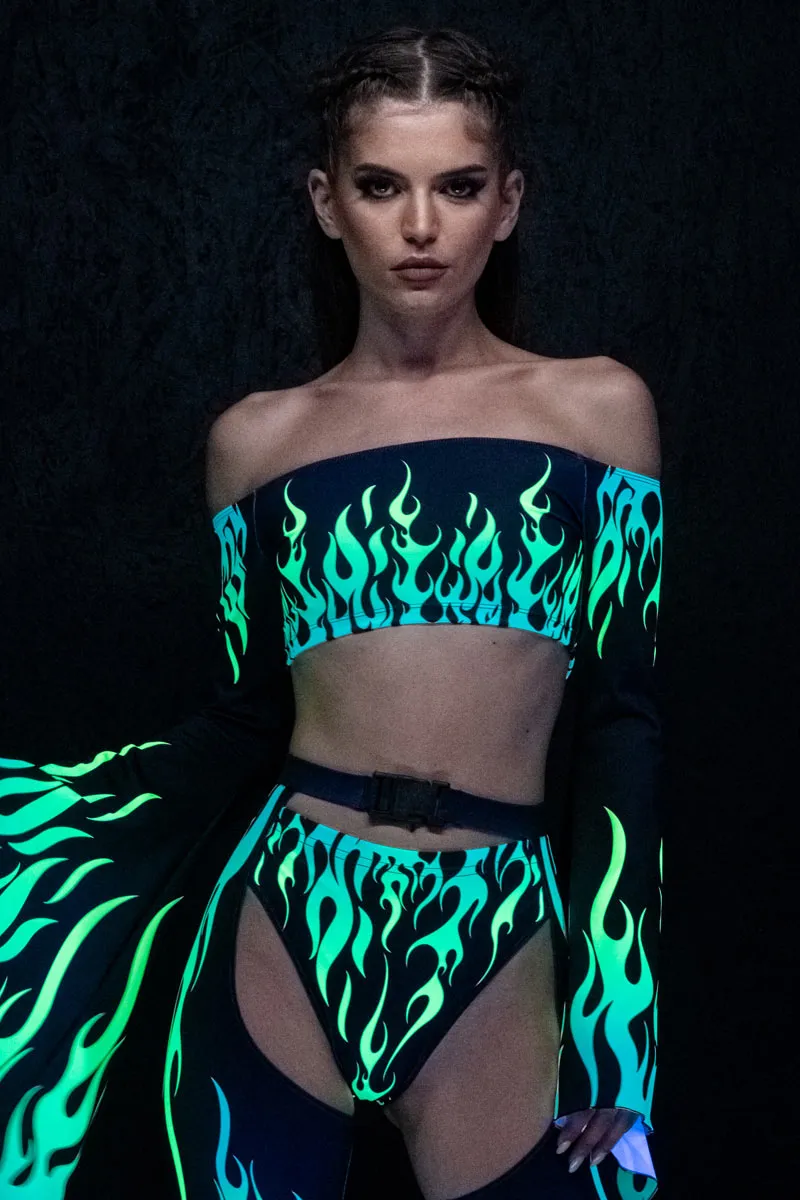 Neon Fire Dance High Cut Booty Shorts