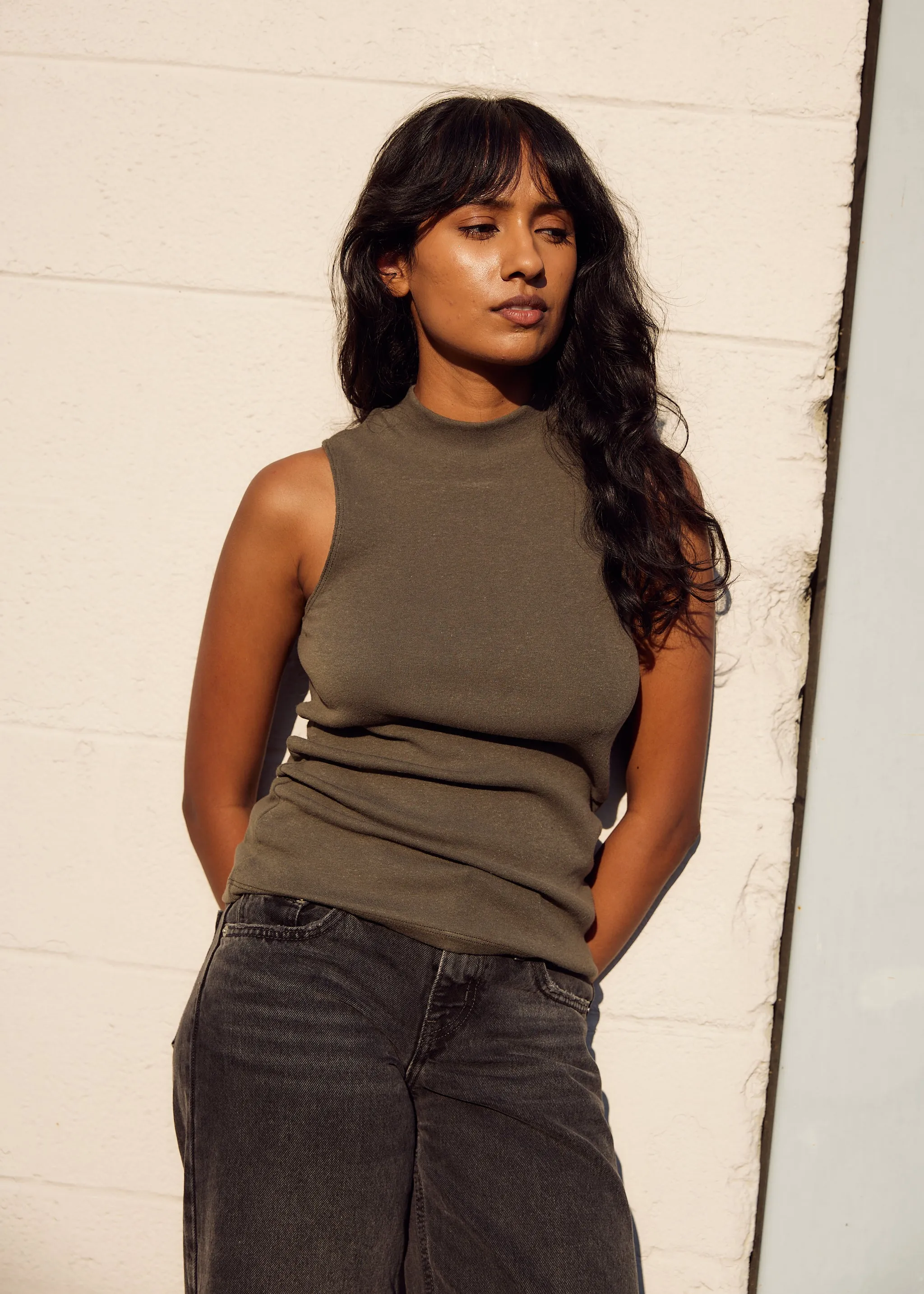 Olive Green Mariposa Mock Neck Tank