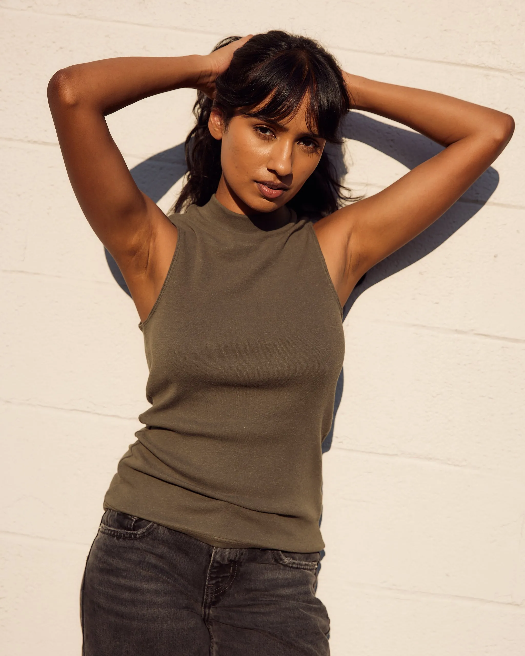 Olive Green Mariposa Mock Neck Tank