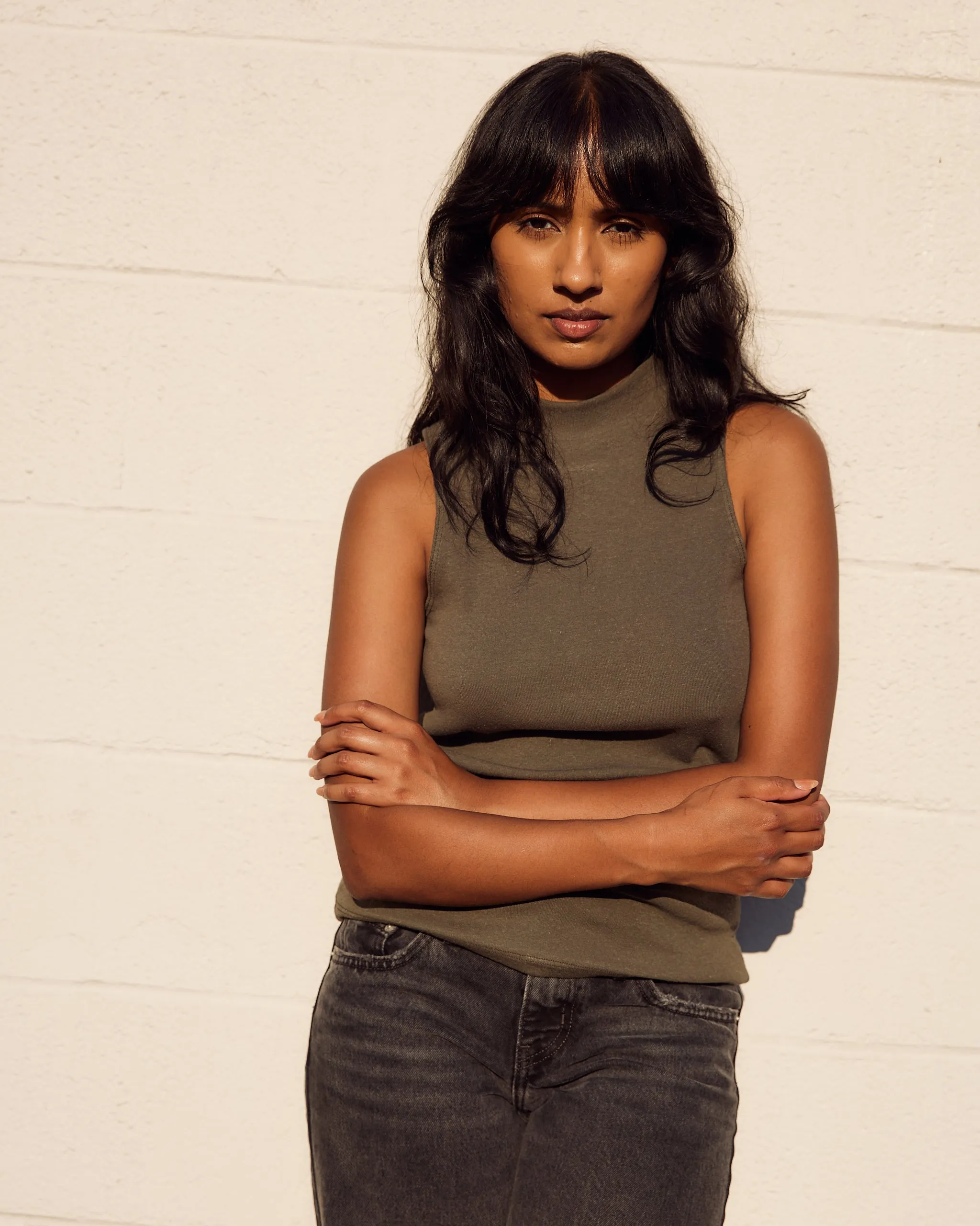 Olive Green Mariposa Mock Neck Tank