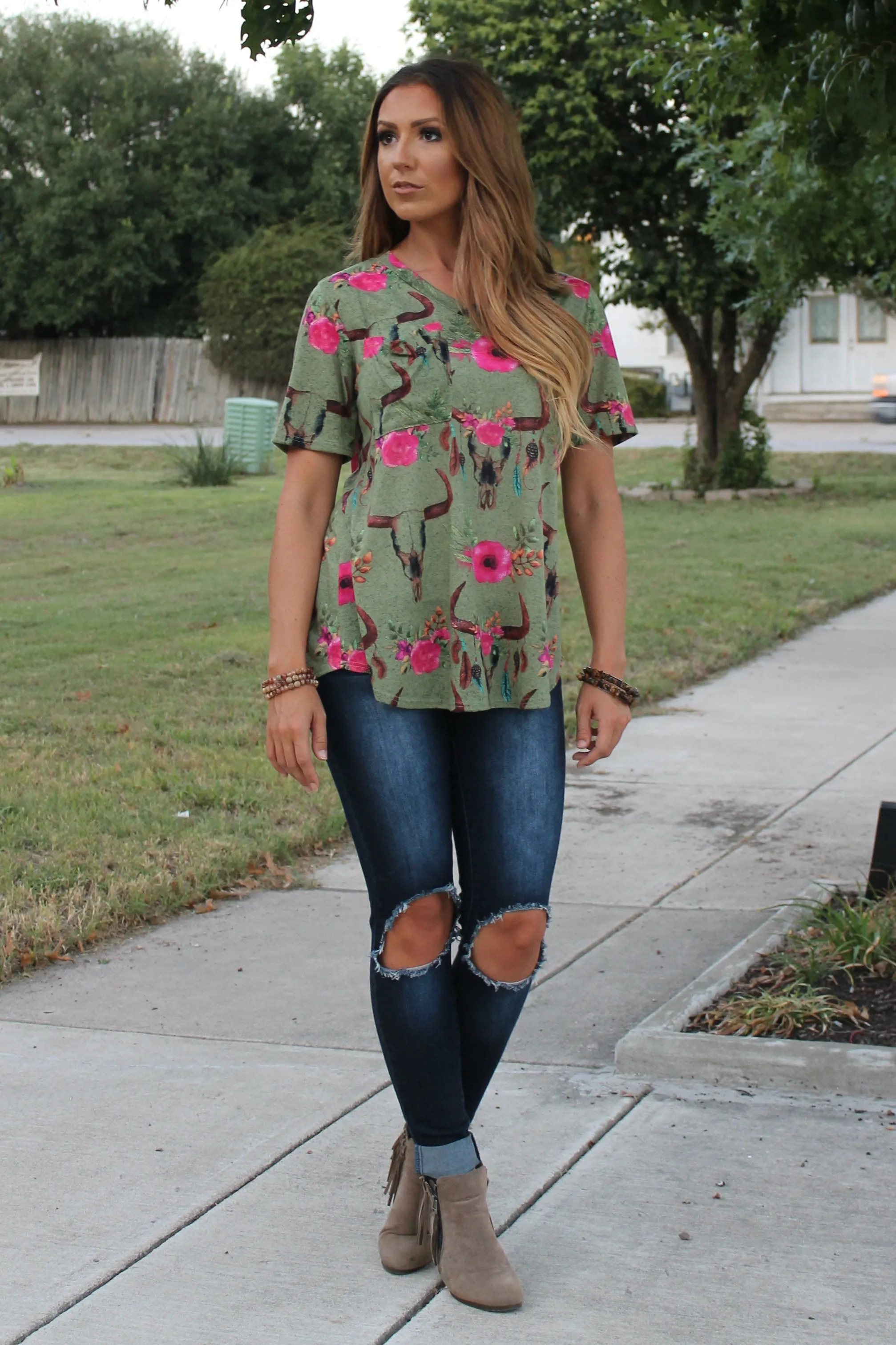 Olive Steer Pocket Top