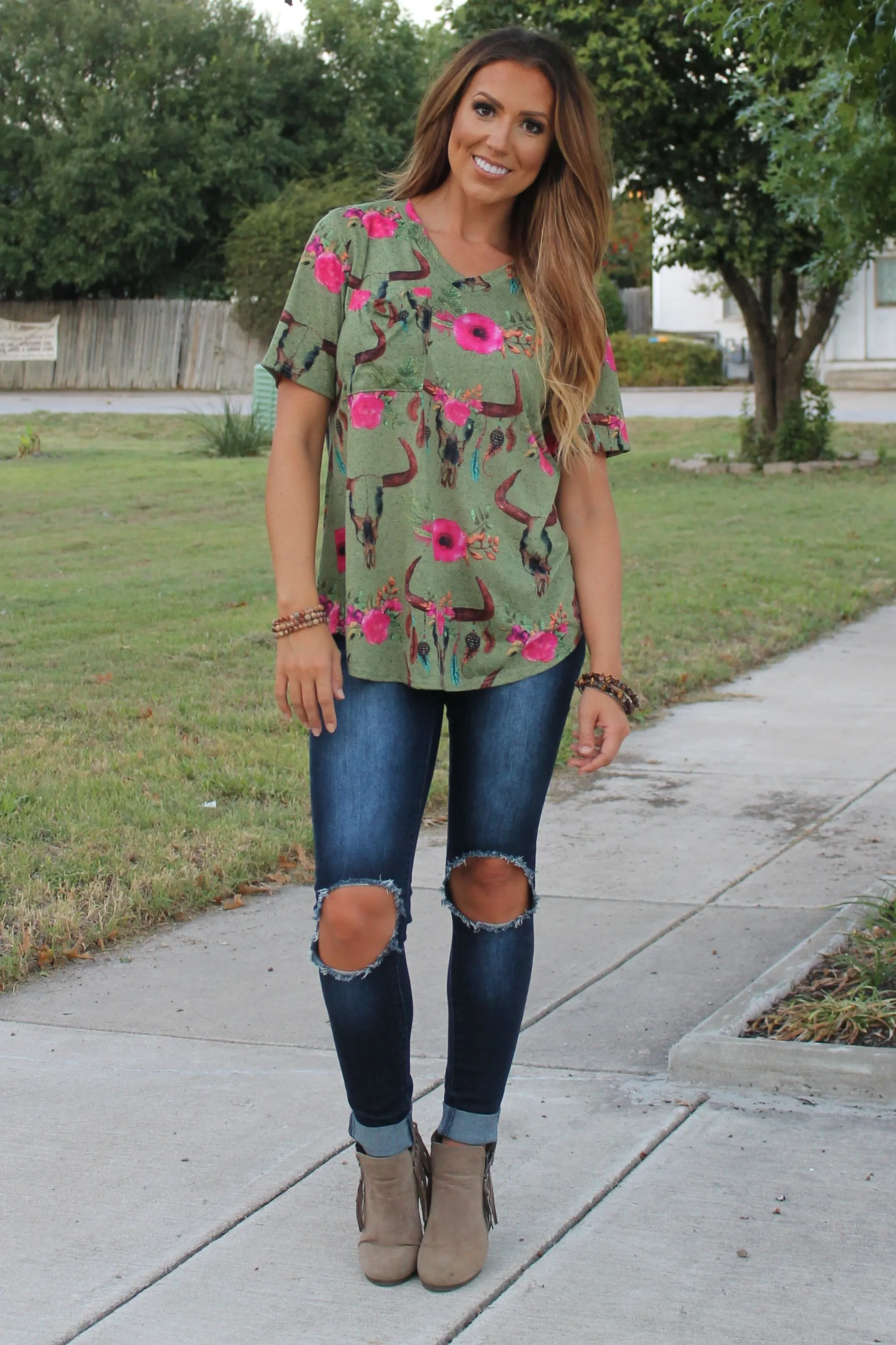 Olive Steer Pocket Top