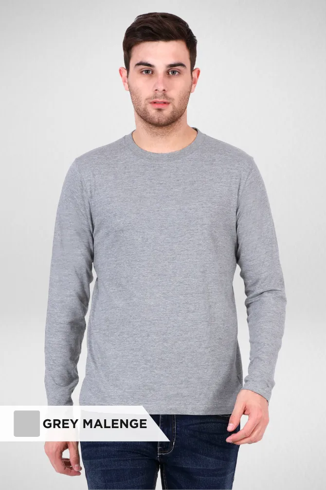 Pack Of 3 Full Sleeve T-Shirts White Navy Blue and Grey Melange for Men