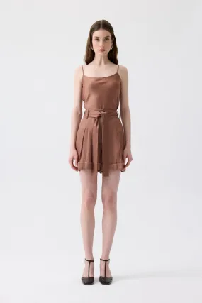 Relaxed Form Fit Mini Brown Shorts with Lacing Belt