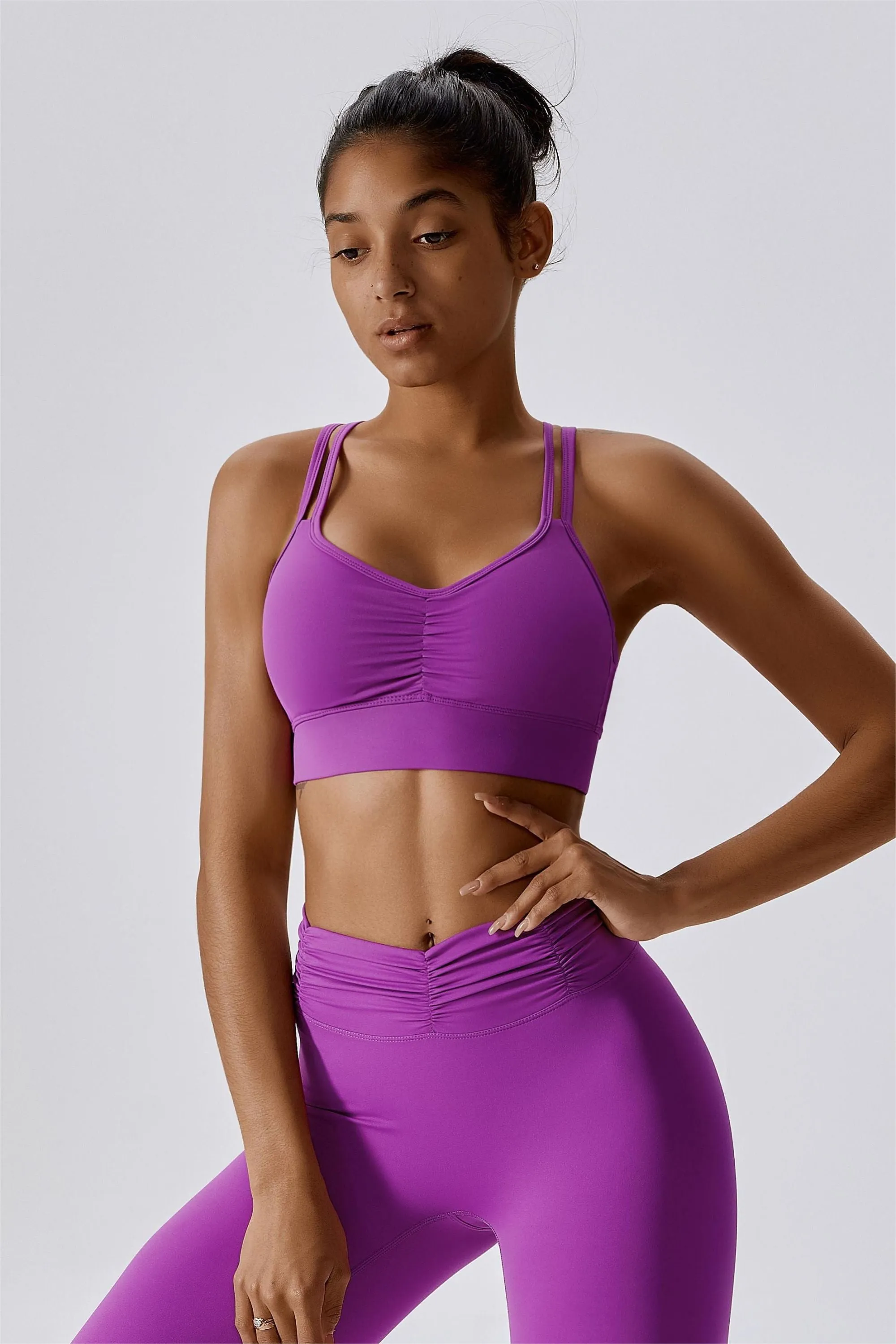 Ruched Front Crisscross Back Crop Top