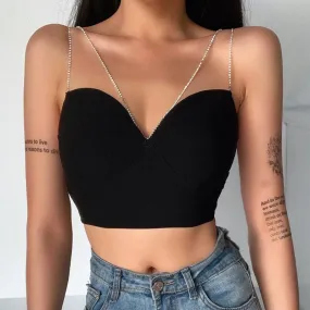 Sexy Black Spaghetti Strap Cropped Tank Top