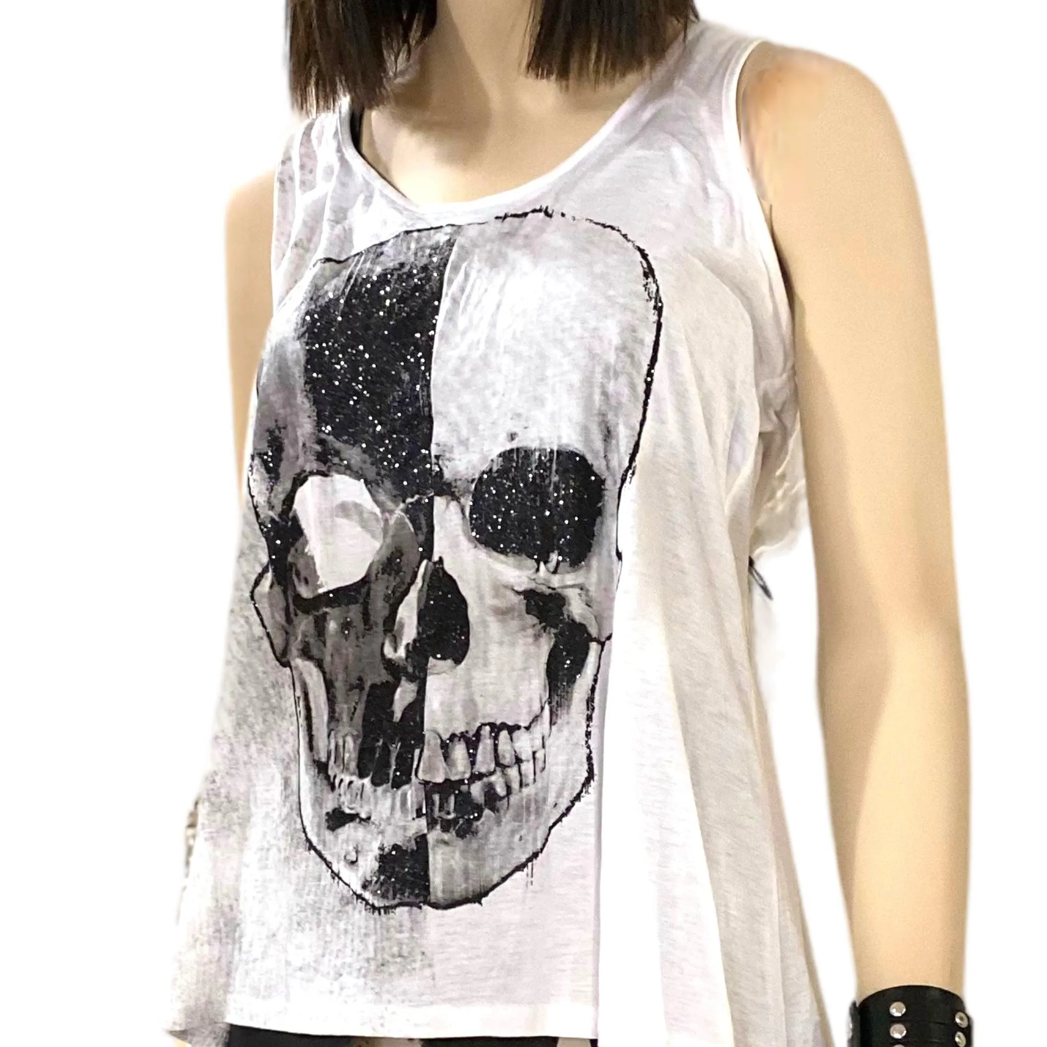 Skull Black Mesh Panel Tank Top