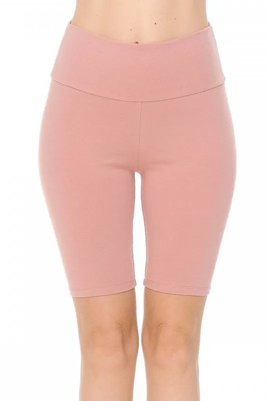 Solid Waist Band Biker Shorts