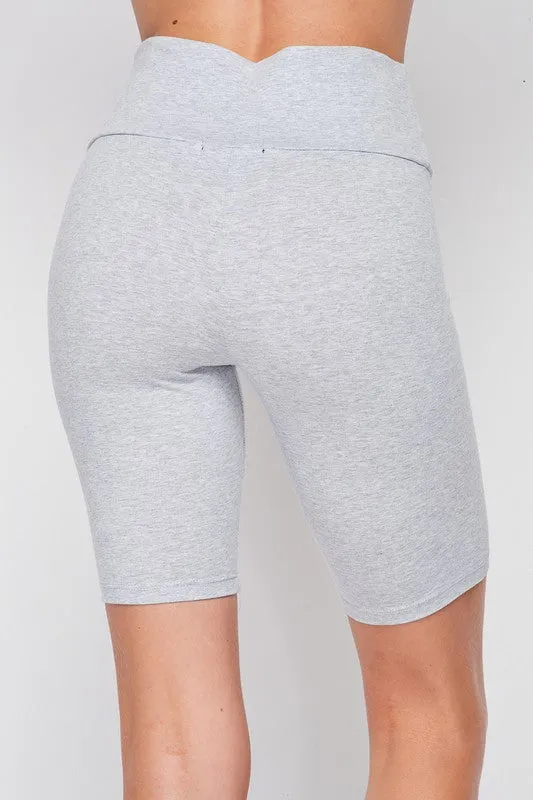 Solid Waist Band Biker Shorts