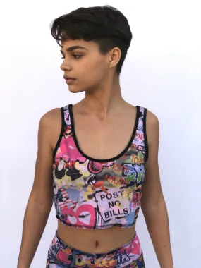 SPORTS BRA BRALET PINK GRAFFITI/PINK STARS